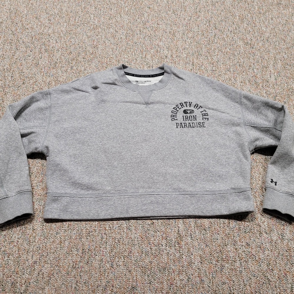 Under Armour‎ Project Rock Sweatshirt Womens XL Grey Cropped Iron Paradise Gym